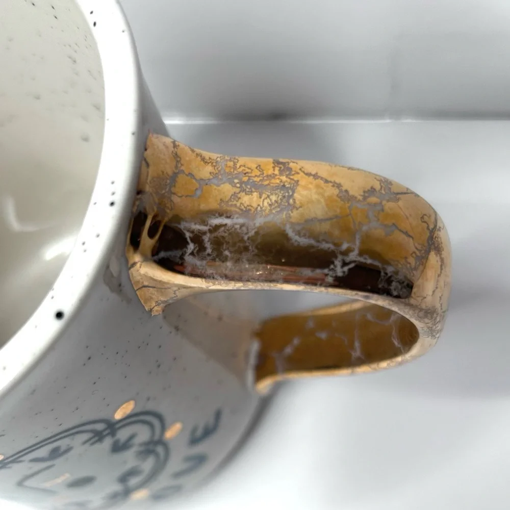 Anthropologie Light and Love Mug Gold Crackle Handle